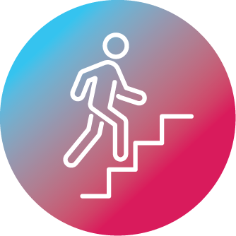 Icon displays person going up the stairs