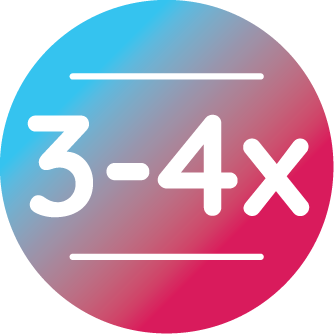 3-4x in teal and pink gradient circle