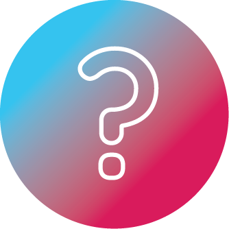 Question mark in a teal and pink gradient circle