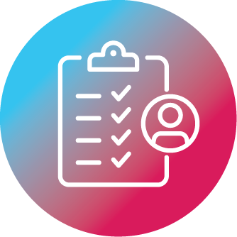 Checklist icon in a teal and pink gradient circle