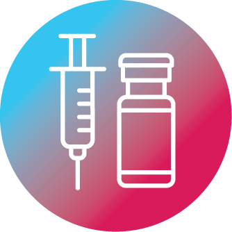 Vial and infusion needle in teal and magenta gradient circle