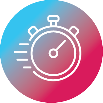 Stopwatch outline in teal and magenta gradient circle