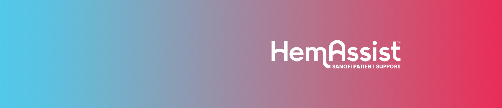 Sanofi HemAssist logo over teal and pink gradient background