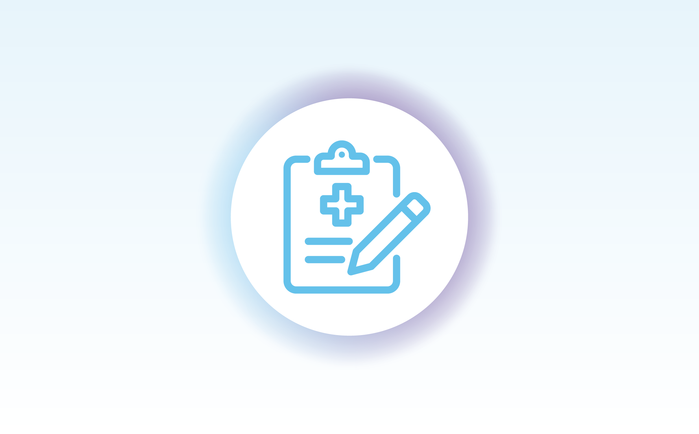 Teal outlined clipboard with a cross, a list, and a pencil