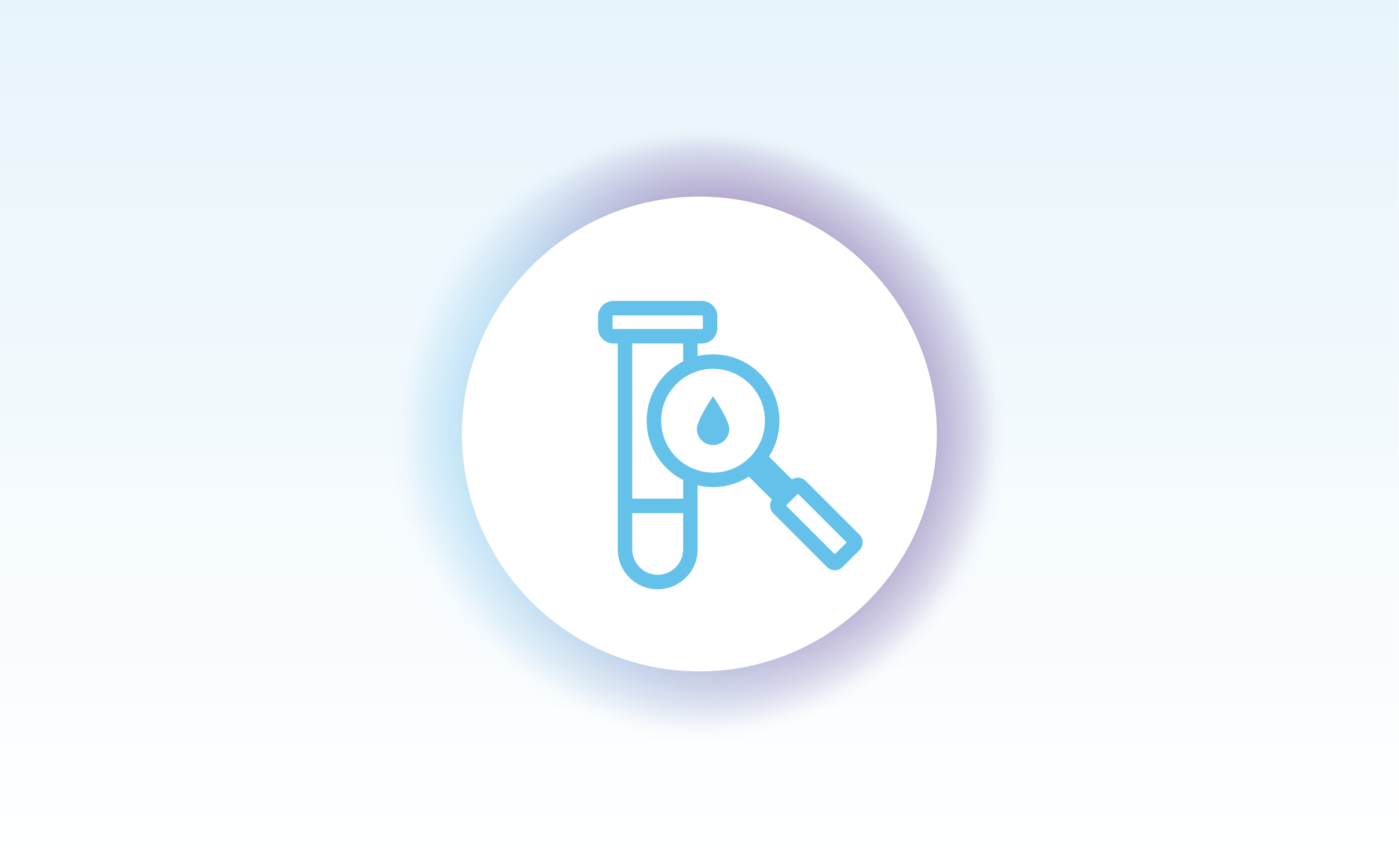 Teal outlined test tube and magnifying glass graphic