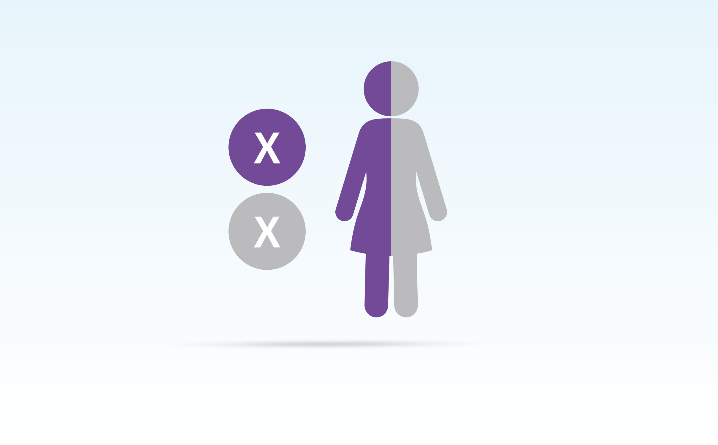 Female graphic half purple, half grey with 2 Xs to the left