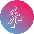 Icon displays person going up the stairs