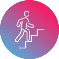 Badge displays person going up the stairs