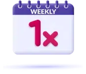 A weekly calendar icon with the notation '1x' indicating a once-a-week occurrence or event.