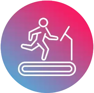 Badge displays person running on indoor running machine
